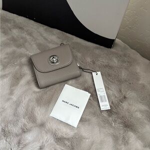Marc Jacobs Pebbled Gray-Taupe Mini Wallet with Turnlock